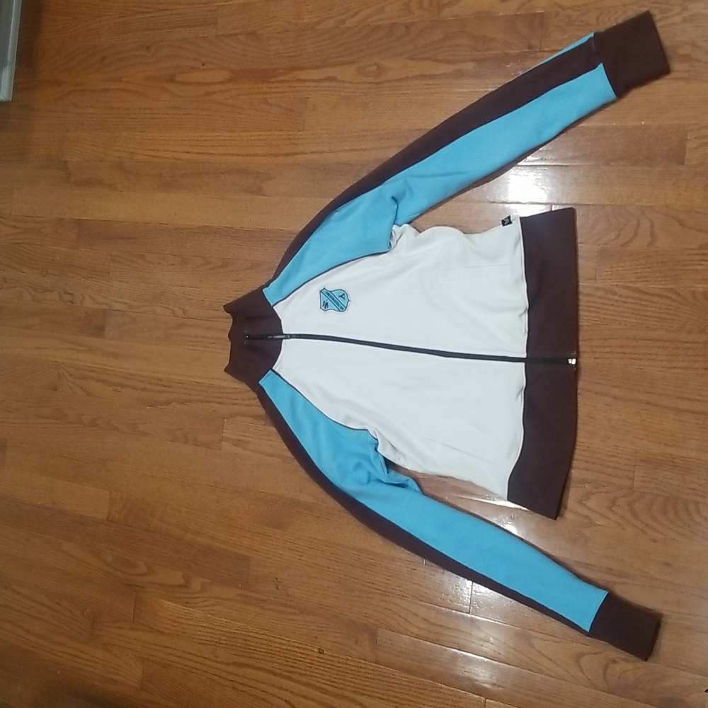 White, brown,  and blue Track Jacket size XL